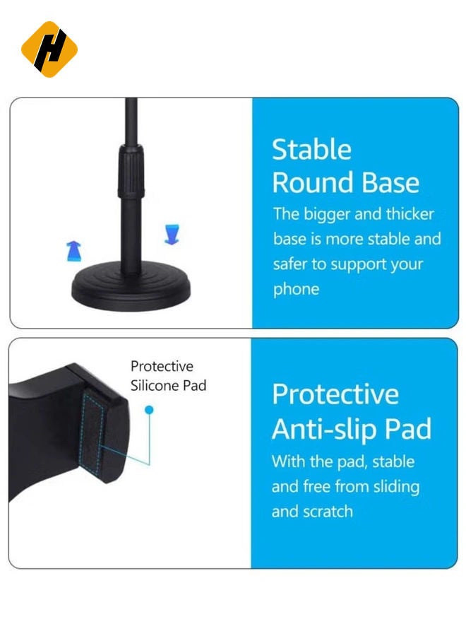 HuHa Cell Phone Stand,Desktop Cell Phone Stand Holder Clamp Tablet Stand Adjustable Height Portable Stable Round Base For Watching Online Classes Video Photoing Live Streaming Black  - Image 2