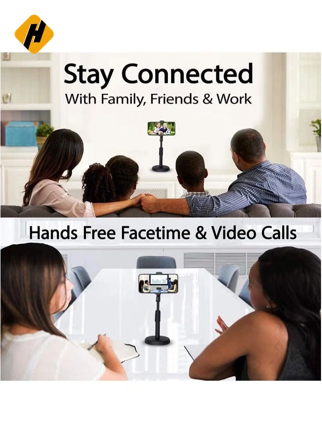HuHa Cell Phone Stand,Desktop Cell Phone Stand Holder Clamp Tablet Stand Adjustable Height Portable Stable Round Base For Watching Online Classes Video Photoing Live Streaming Black  - Image 3