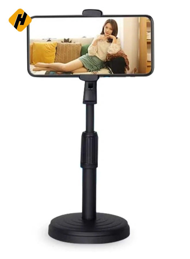 HuHa Cell Phone Stand,Desktop Cell Phone Stand Holder Clamp Tablet Stand Adjustable Height Portable Stable Round Base For Watching Online Classes Video Photoing Live Streaming Black  - Image 1