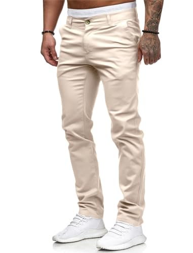 HUNGSON Men Skinny Slim Fit Casual Jeans Dyeing Stretch Straight Fashion Denim Pants(Beige,34) - Image 2