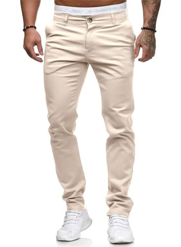 HUNGSON Men Skinny Slim Fit Casual Jeans Dyeing Stretch Straight Fashion Denim Pants(Beige,34) - Image 1
