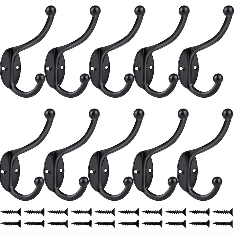 ZEYU Wall Hooks,10Pcs Coat Hooks Hardware Towel Hooks for Hanging Coats Double No Rust Black Robe Hooks Wall Mounted with Screws for Key, Towel, Bags, Cup, Hat - Image 3