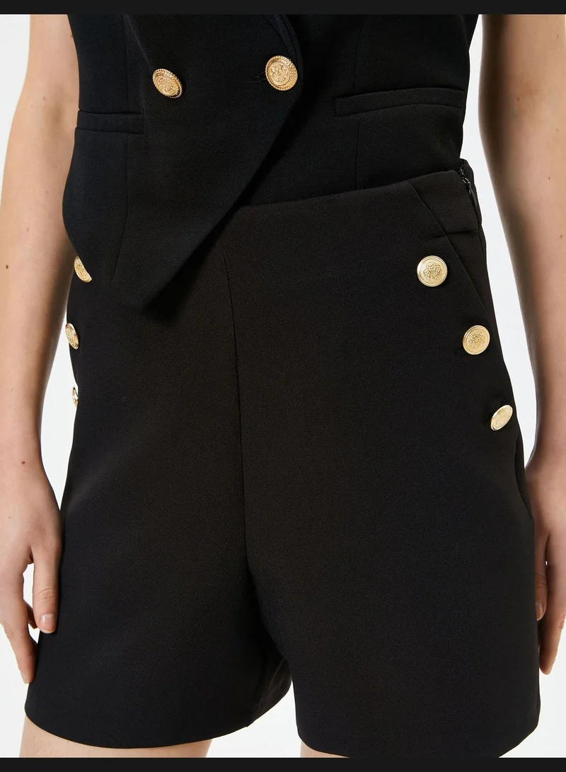 كوتون High Rise Gold Buttoned Pocket Detail Mini Shorts