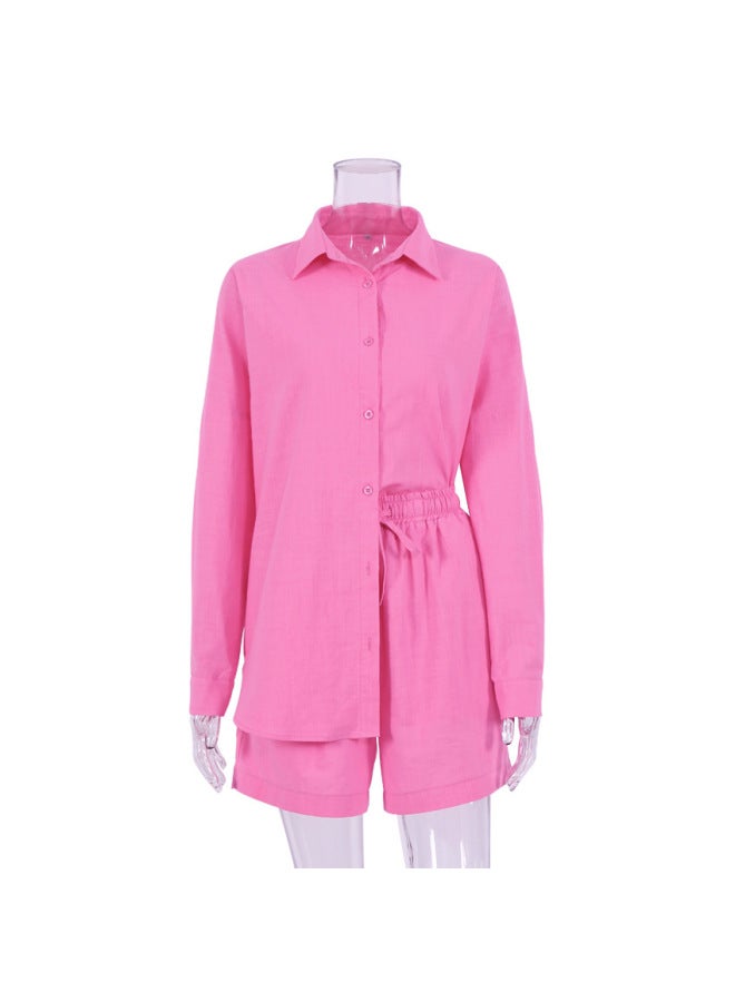 American Women's Clothing Shirt Long Sleeve Elegant Two-piece Set Wide-leg Pants Casual Fashion Linen Suit - Image 5