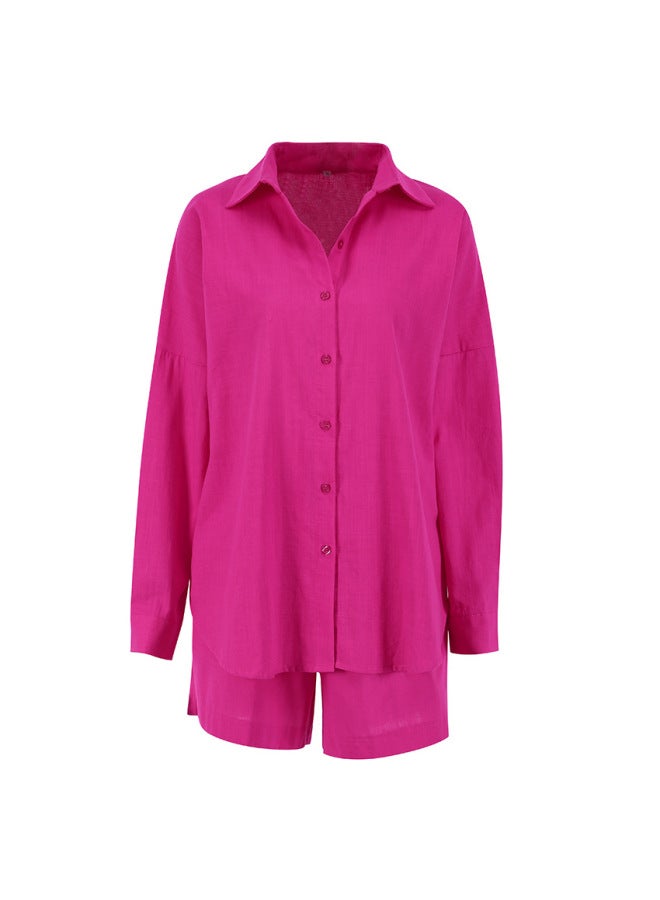 American Women's Clothing Shirt Long Sleeve Elegant Two-piece Set Wide-leg Pants Casual Fashion Linen Suit - Image 1