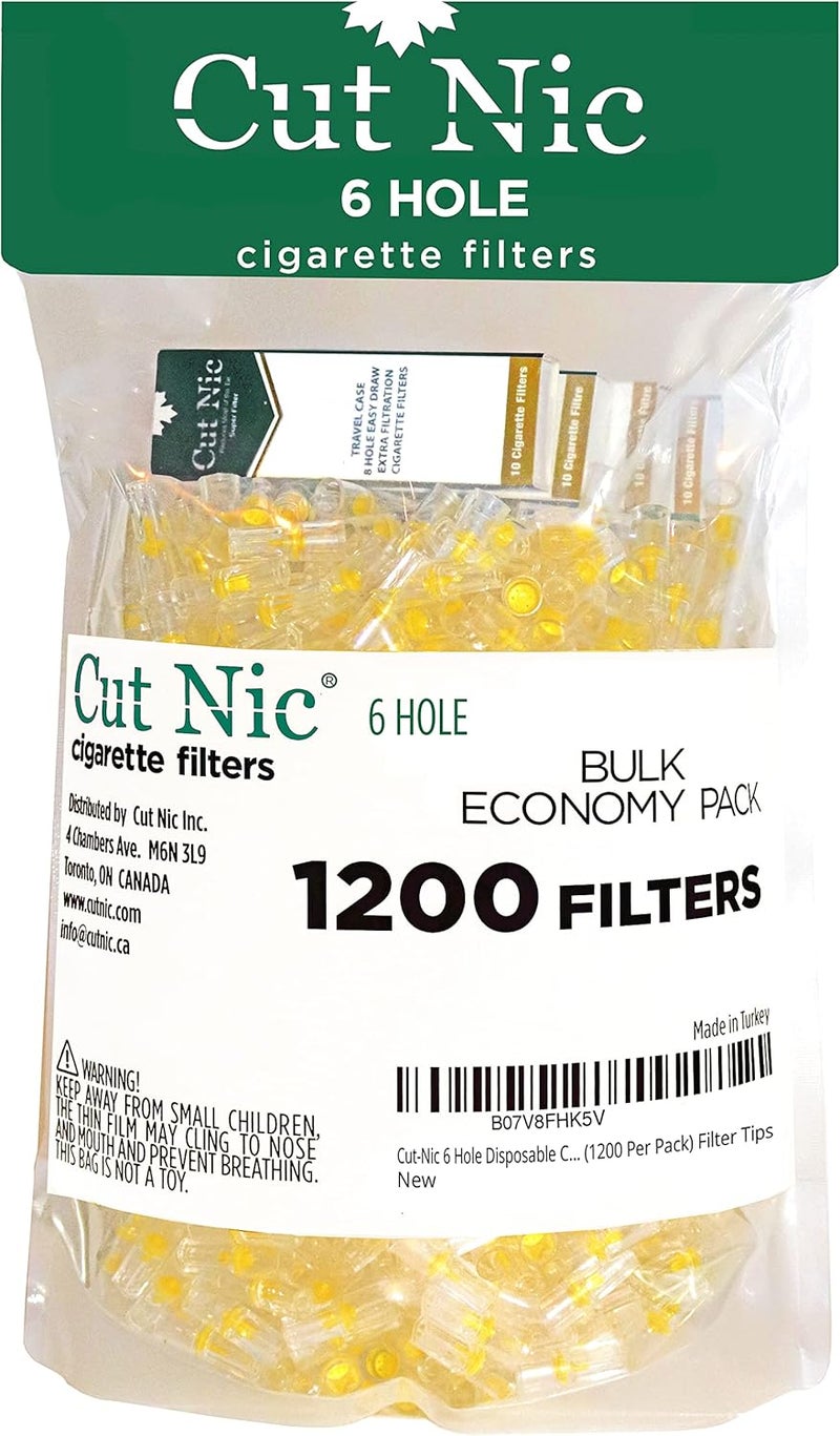 cut nic مرشحات السجائر القابلة للتصرف 6 ثقوب - عبوة اقتصادية بالجملة (1200 في العبوة) تشمل 4 علب سفر - Image 1