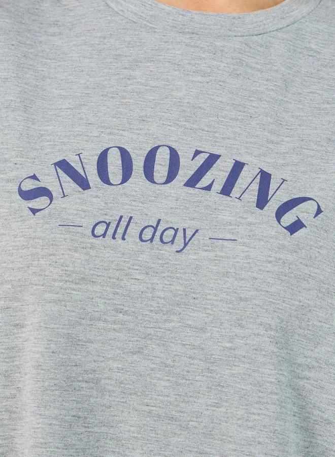 Styli Slogan Print Ruffle Hem Sleep T-Shirt