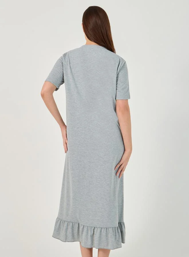 Styli Slogan Print Ruffle Hem Sleep T-Shirt
