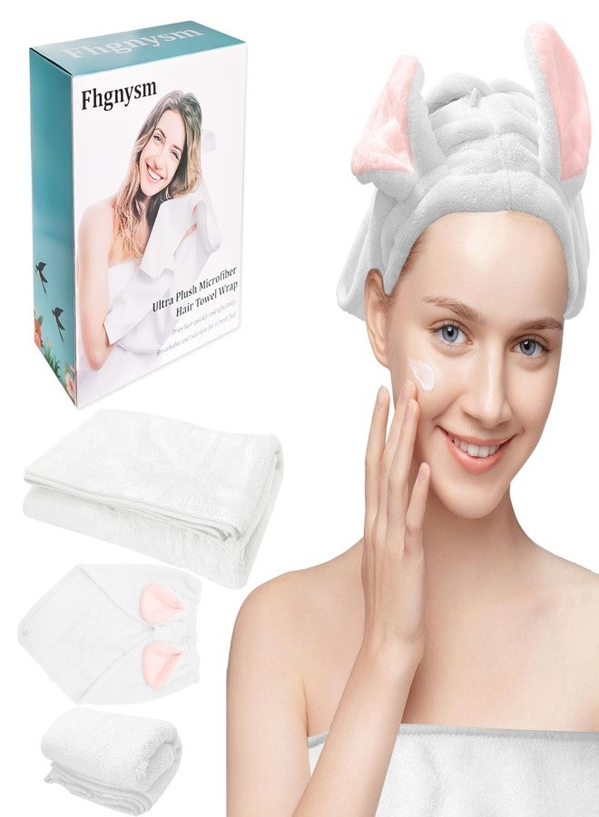 fhgnysm Microfiber Premium Towel Set, Including(Hair Turbans for Wet Hair, Wash Cloth and Bath Towel), Highly Absorbent Towels for Bathroom, Gym, Hotel, and Spa(White) - Image 1