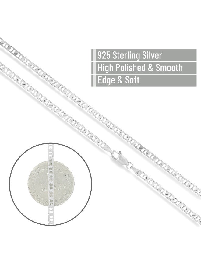 Vibez Jewelz Italian made 925 Sterling Silver Concave Mariner Chain Necklace, Highly Polished, Non Tarnish Stylish Chain Necklace - Image 4