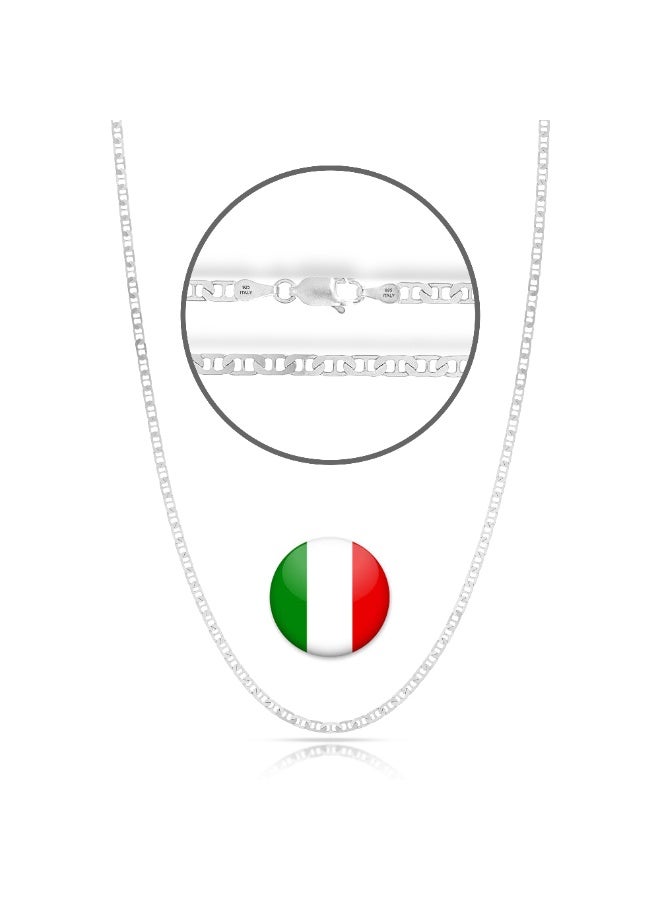 Vibez Jewelz Italian made 925 Sterling Silver Concave Mariner Chain Necklace, Highly Polished, Non Tarnish Stylish Chain Necklace - Image 3