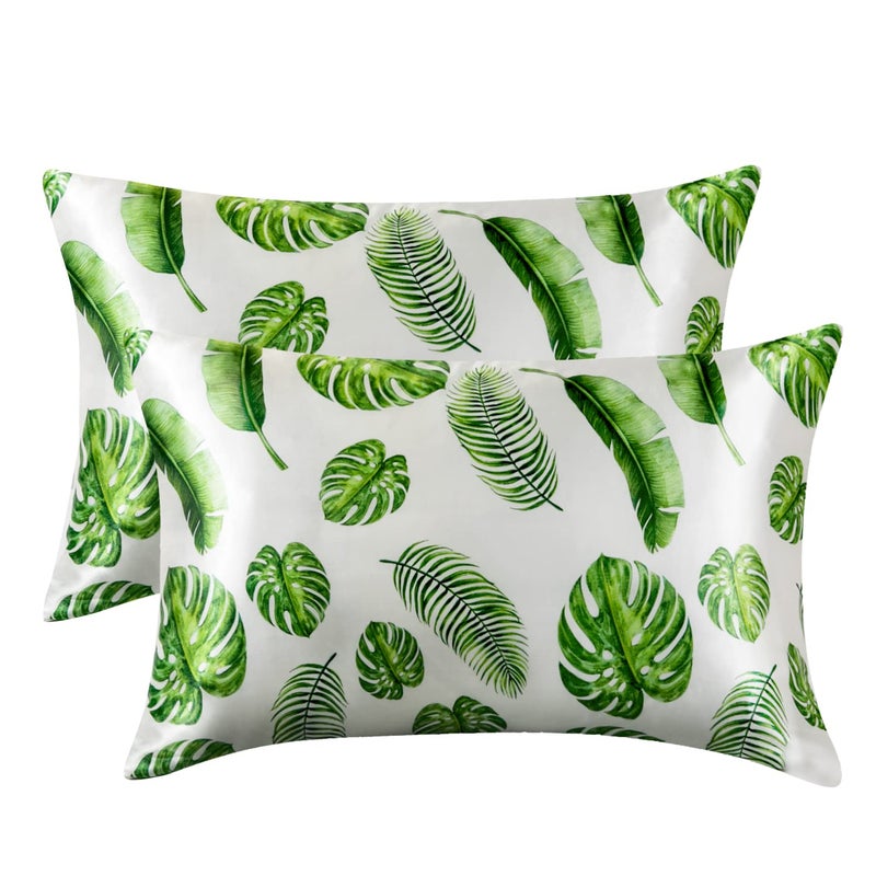 MRHM Satin Pillowcase for Hair and Skin Silk Satin Pillowcase 2 Pack Queen Size Pillow Cases Set of 2 Silky Pillow Cover with Envelope Closure 20x30 Leaves