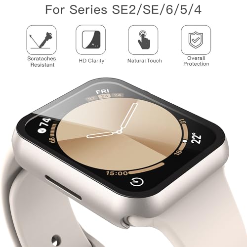 Misxi 2 Pack Hard PC Case with Tempered Glass Screen Protector Compatible with Apple Watch SE 3 (2025) SE 2 SE Series 6 Series 5 Series 4 40mm, Anti-Drop Scratch Resistant Cover for iWatch, 2 Starlight - Image 2