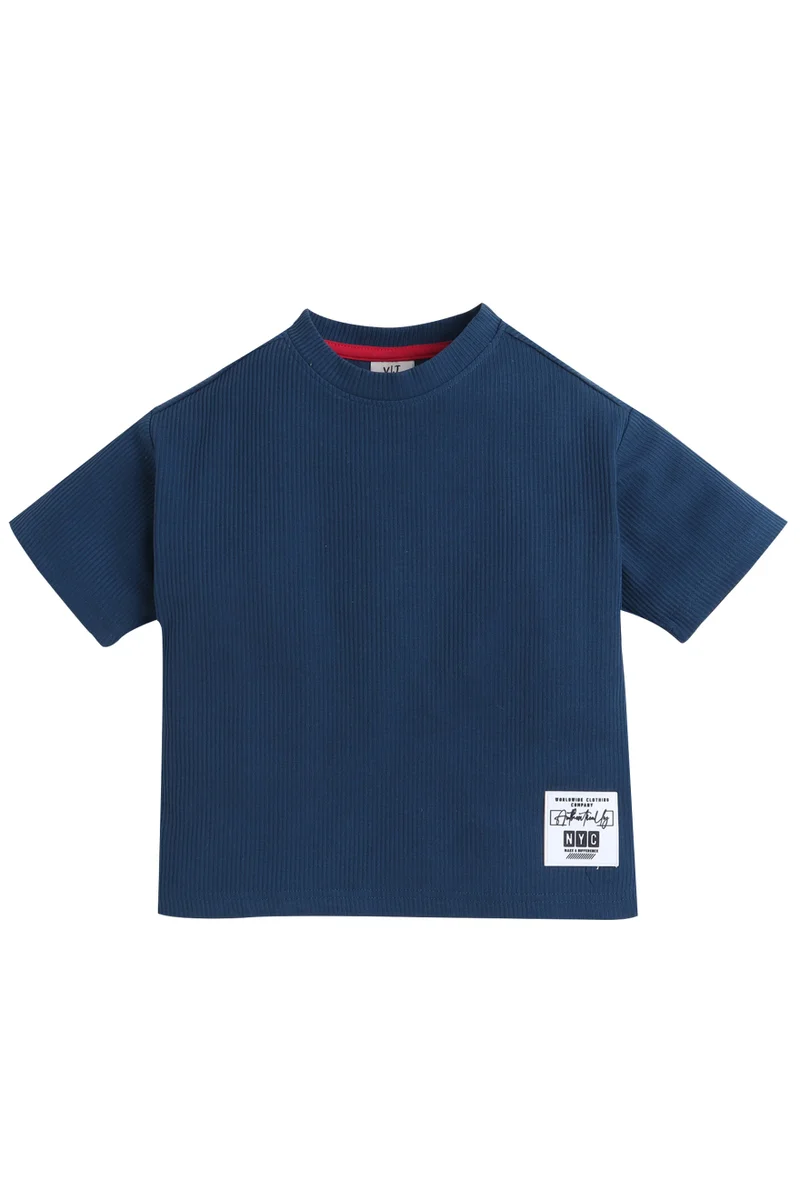 victor and jane Victor & Jane Junior Boys Navy Patch Hem Cotton T-Shirt