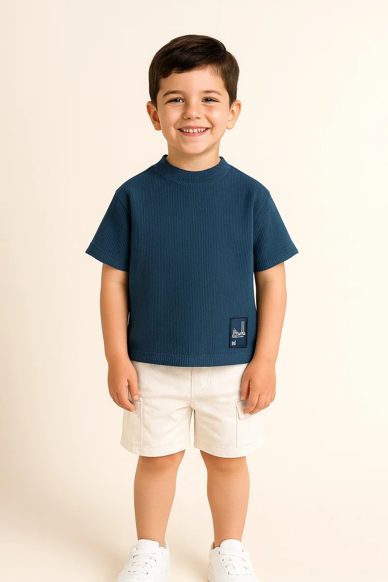 victor and jane Victor & Jane Junior Boys Navy Patch Hem Cotton T-Shirt