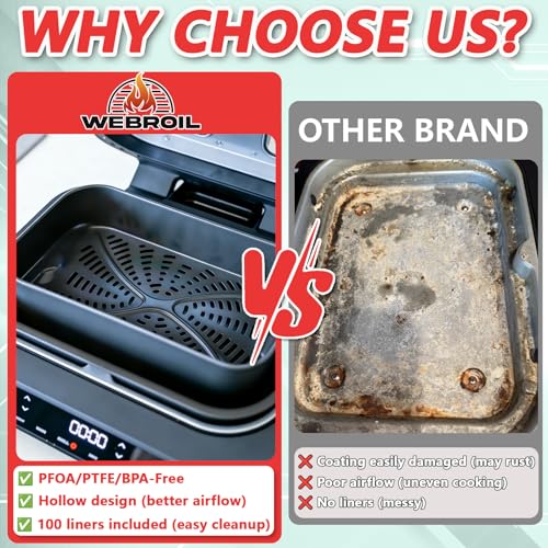 WEBROIL Foodi XL Grill Combo Crisper Basket for Ninja FG551 Foodi Indoor Grill, Non-Stick Air Fryer Basket for Ninja Air Fryer Grills DG551/DG651 Accessories, with 100 Packs Disposable Parchment Paper Liners - Image 2