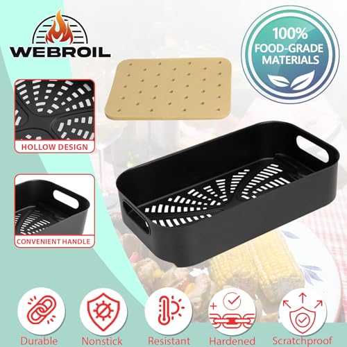 WEBROIL Foodi XL Grill Combo Crisper Basket for Ninja FG551 Foodi Indoor Grill, Non-Stick Air Fryer Basket for Ninja Air Fryer Grills DG551/DG651 Accessories, with 100 Packs Disposable Parchment Paper Liners - Image 3