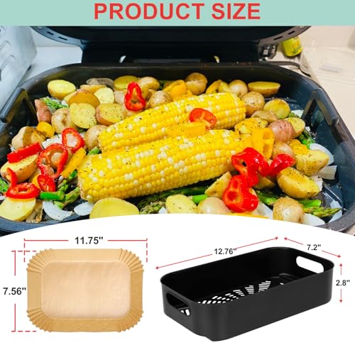 WEBROIL Foodi XL Grill Combo Crisper Basket for Ninja FG551 Foodi Indoor Grill, Non-Stick Air Fryer Basket for Ninja Air Fryer Grills DG551/DG651 Accessories, with 100 Packs Disposable Parchment Paper Liners - Image 4