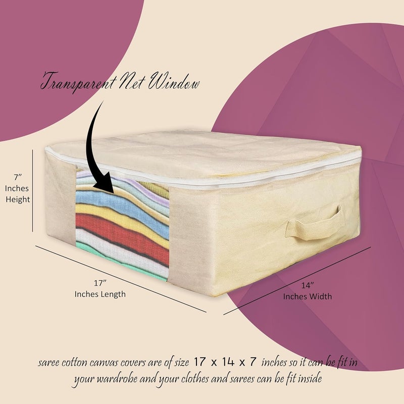 HOLLIO Cotton Canvas Clothes Storage Bags Saree Covers For Storage Saree Covers with Zip for Storage Design for Woman Dresses Sarees Lehengas for Wardrobe Organizer 2 COTTON BEG17 x 14 x 7 Inch - Image 2