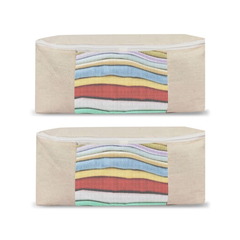 HOLLIO Cotton Canvas Clothes Storage Bags Saree Covers For Storage Saree Covers with Zip for Storage Design for Woman Dresses Sarees Lehengas for Wardrobe Organizer 2 COTTON BEG17 x 14 x 7 Inch - Image 1