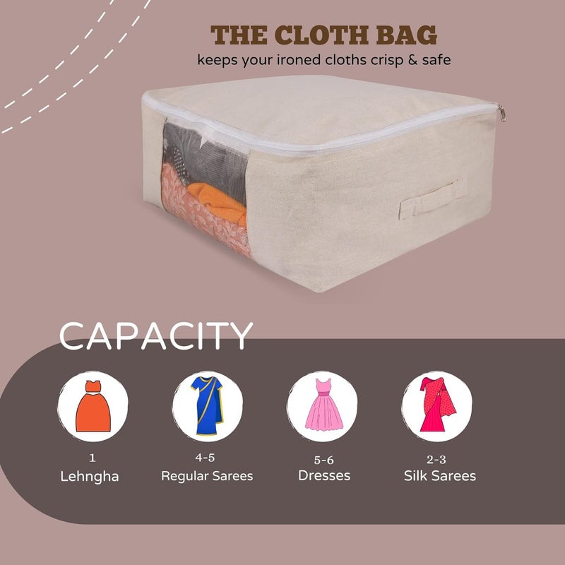 HOLLIO Cotton Canvas Clothes Storage Bags Saree Covers For Storage Saree Covers with Zip for Storage Design for Woman Dresses Sarees Lehengas for Wardrobe Organizer 2 COTTON BEG17 x 14 x 7 Inch - Image 5