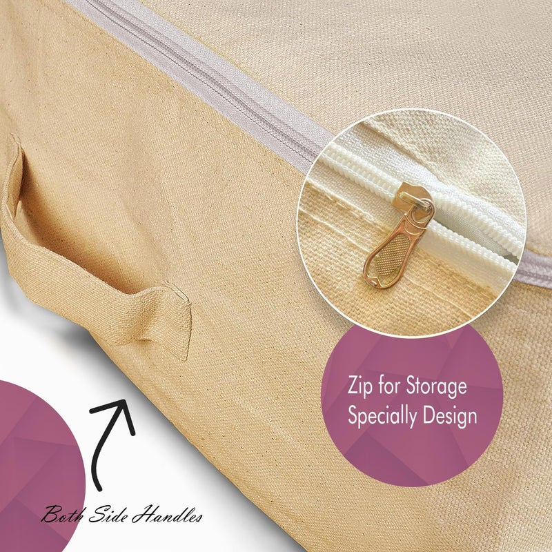 HOLLIO Cotton Canvas Clothes Storage Bags Saree Covers For Storage Saree Covers with Zip for Storage Design for Woman Dresses Sarees Lehengas for Wardrobe Organizer 2 COTTON BEG17 x 14 x 7 Inch - Image 3