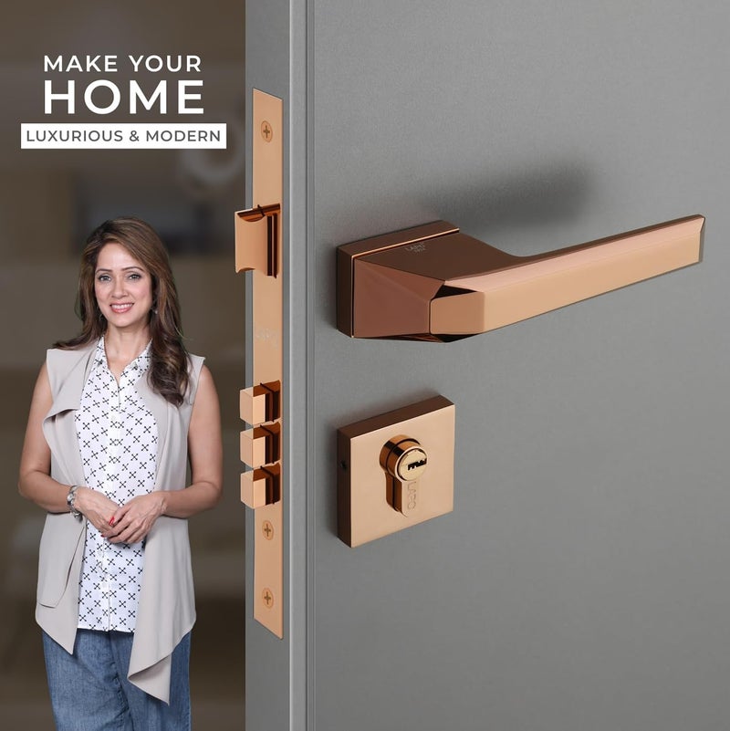 LAPO LAPO Zinc Premium Door Lock for Main DoorMortise Door Lock for BedroomDoor Lock Handlesets with Keys for HomeOfficeHotelPvd Rose Gold Finish3 Years Warranty Ro125  - Image 2