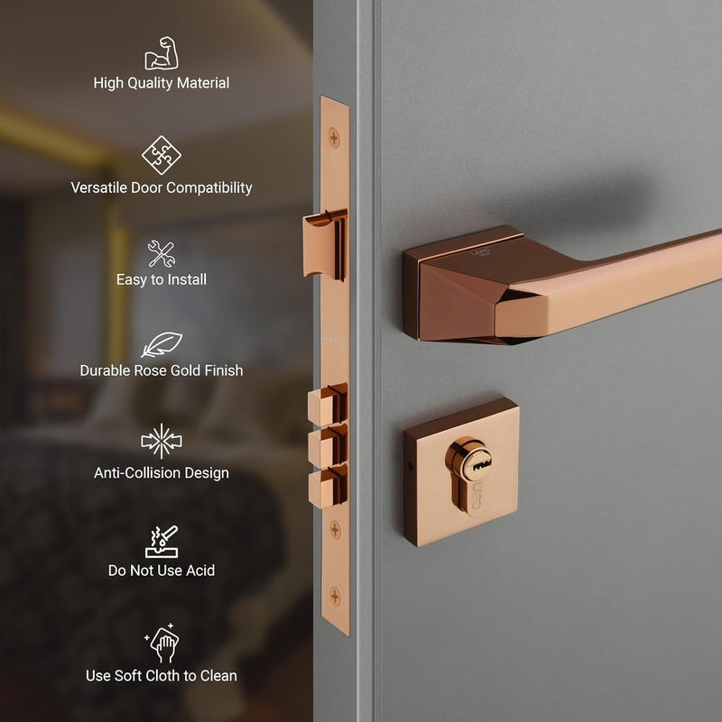 LAPO LAPO Zinc Premium Door Lock for Main DoorMortise Door Lock for BedroomDoor Lock Handlesets with Keys for HomeOfficeHotelPvd Rose Gold Finish3 Years Warranty Ro125  - Image 5