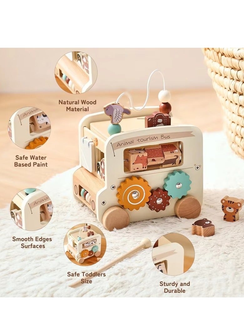 general 8 in 1 Bus Busy Box Toy, Wooden Kids Toy - Image 2