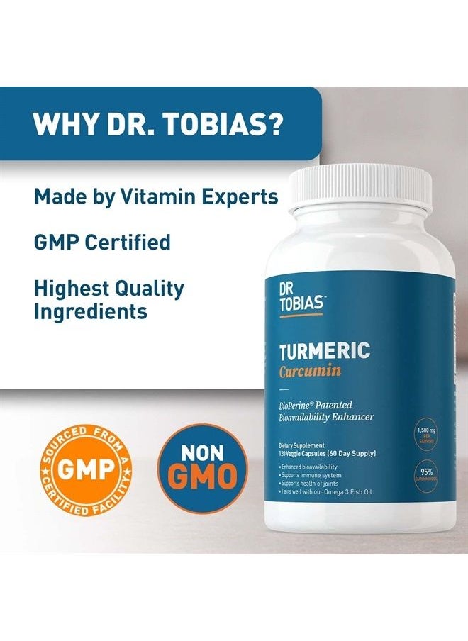 Dr. Tobias - Dr Tobias Turmeric Curcumin Supplement with BioPerine and Black Pepper, Extra Strength Curcumin Supplements for Joint Support,1500 mg per dose with 95% Curcuminoids, 120 Vegan Capsules, 60 Servings - Image 1