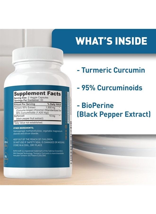 Dr. Tobias - Dr Tobias Turmeric Curcumin Supplement with BioPerine and Black Pepper, Extra Strength Curcumin Supplements for Joint Support,1500 mg per dose with 95% Curcuminoids, 120 Vegan Capsules, 60 Servings - Image 1