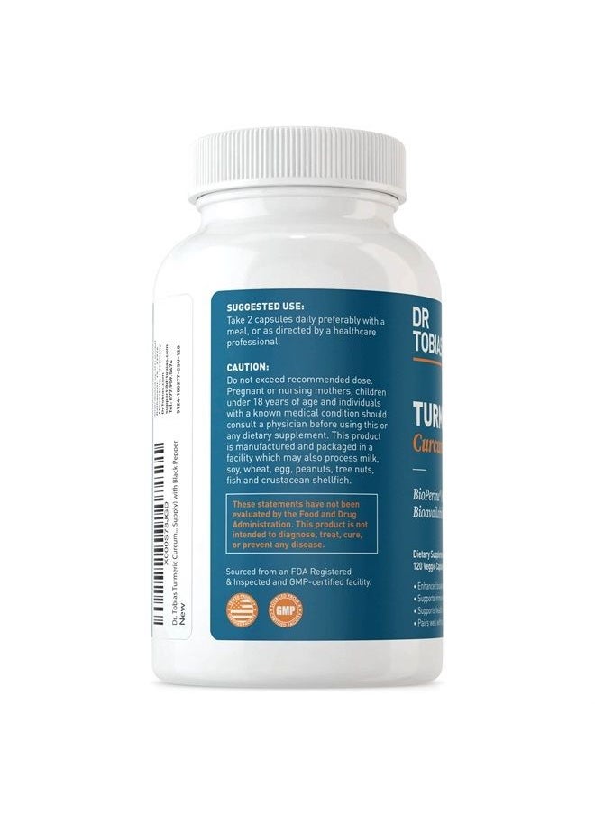 Dr. Tobias - Dr Tobias Turmeric Curcumin Supplement with BioPerine and Black Pepper, Extra Strength Curcumin Supplements for Joint Support,1500 mg per dose with 95% Curcuminoids, 120 Vegan Capsules, 60 Servings - Image 1