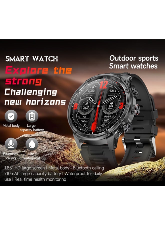 رولستيمي ساعة ذكية للرجال ، 1.85 بوصة عالية الوضوح شاشة كبيرة للماء ودائم ساعة ذكية ، 710 مللي أمبير بطارية طويلة ، الإجابة / إجراء المكالمات ، النشاط اللياقة البدنية تعقب ووتش ل يوس و أندرويد (أسود) - Image 2