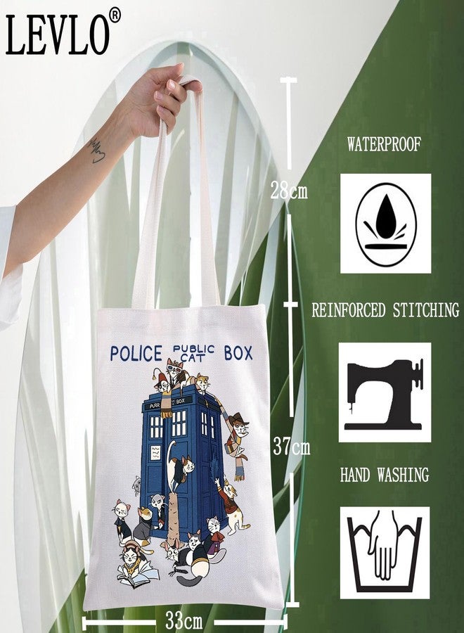 ليفلو حقيبة تسوق LEVLO Doctor Tote Bag لمحبي أفلام Doctor، هدية مثالية لعشاق الشرطة، حقيبة كتف بتصميم صندوق قطة الشرطة، منتجات قطة لطيفة (حقيبة تسوق بتصميم صندوق قطة الشرطة) - Image 4
