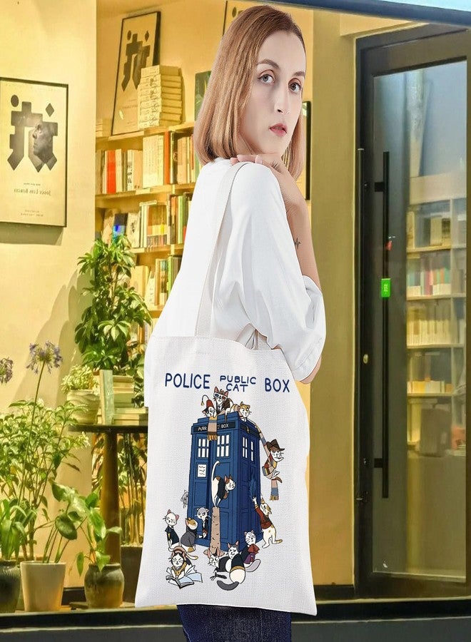 ليفلو حقيبة تسوق LEVLO Doctor Tote Bag لمحبي أفلام Doctor، هدية مثالية لعشاق الشرطة، حقيبة كتف بتصميم صندوق قطة الشرطة، منتجات قطة لطيفة (حقيبة تسوق بتصميم صندوق قطة الشرطة) - Image 5
