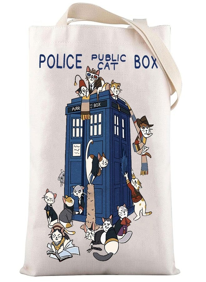 ليفلو حقيبة تسوق LEVLO Doctor Tote Bag لمحبي أفلام Doctor، هدية مثالية لعشاق الشرطة، حقيبة كتف بتصميم صندوق قطة الشرطة، منتجات قطة لطيفة (حقيبة تسوق بتصميم صندوق قطة الشرطة) - Image 1
