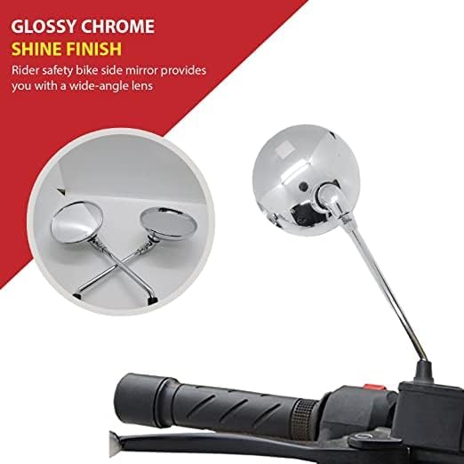 VTRUST Shatterproof Rear View Mirror Compatible for Royal Enfield Classic 350 & Classic 500 | Chrome Finish | Left & Right Side | Heavy Duty Metal Stem | Clear Wide View Bike Side Mirror Set - Image 2