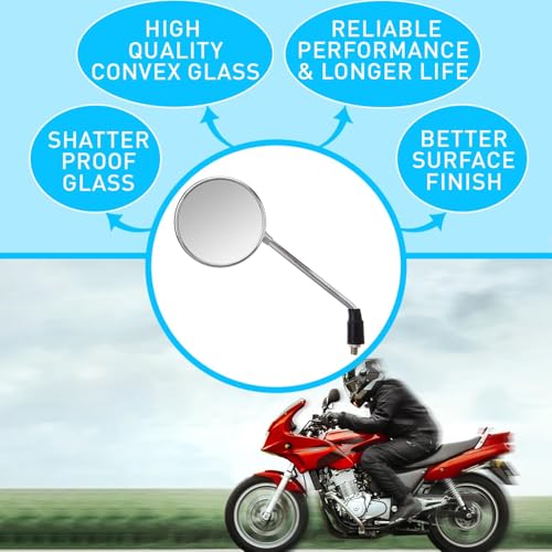 VTRUST Shatterproof Rear View Mirror Compatible for Royal Enfield Classic 350 & Classic 500 | Chrome Finish | Left & Right Side | Heavy Duty Metal Stem | Clear Wide View Bike Side Mirror Set - Image 5