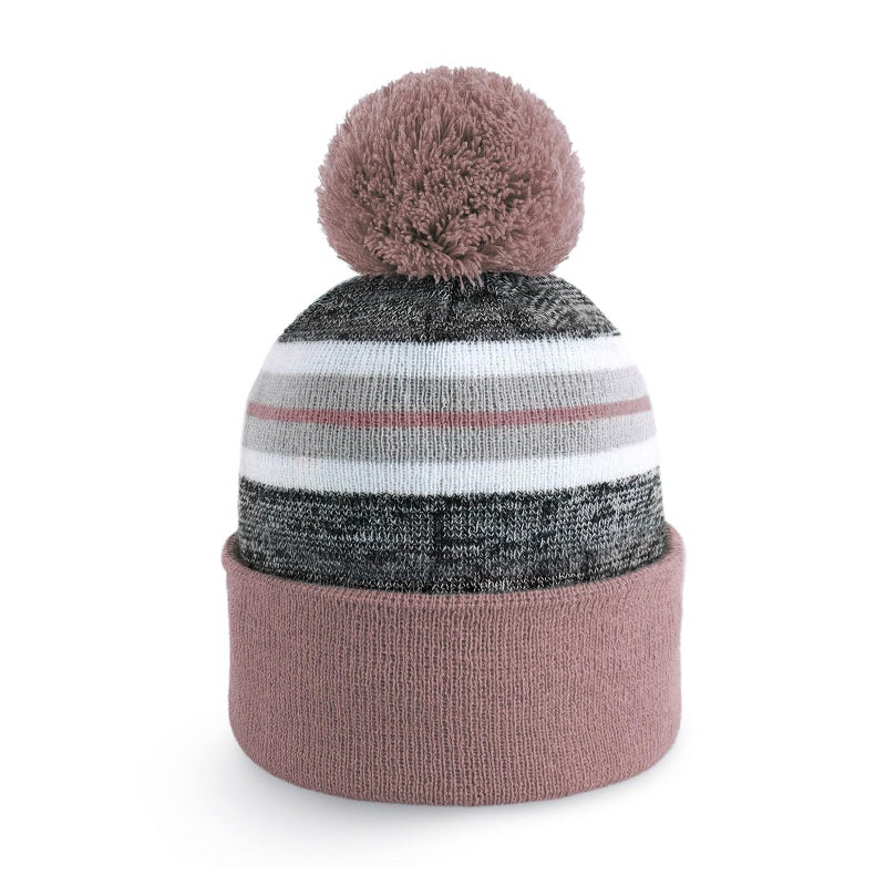 CHOK.LIDS Plain Color Stripe Beanies for Men and Women Soft Acrylic Knit Cuffed Beanie Cap Winter Hat Outdoor (Dusty Rose) - Image 1