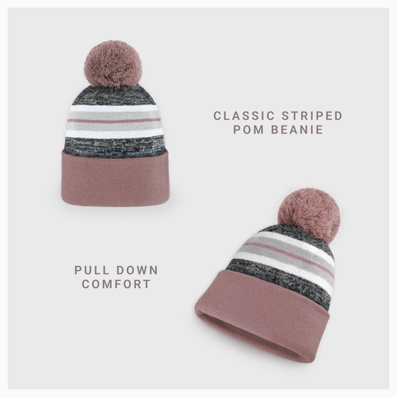 CHOK.LIDS Plain Color Stripe Beanies for Men and Women Soft Acrylic Knit Cuffed Beanie Cap Winter Hat Outdoor (Dusty Rose) - Image 2