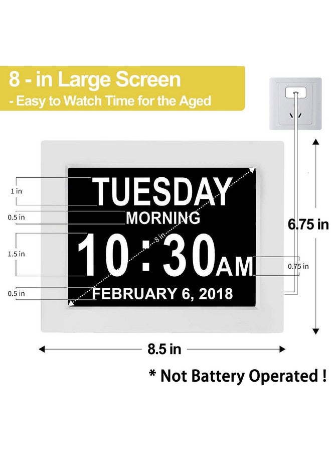 JALL 【New 2024】 Digital Calendar Alarm Day Clock - with 8" Large Screen Display, am pm, Multiple Alarms, for Impaired Vision People, The Aged Seniors, The Dementia, for Desk, Wall Mounted, - Image 2