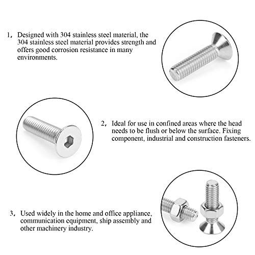 DYWISHKEY 500PCS Metric M3 M4 M5, 304 Stainless Steel Flat Head Countersunk Socket Cap Bolts Screws Nuts Assortment Kit with Hex Wrenches - Image 4