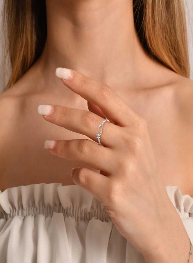 BriLove 925 Sterling Silver CZ Statement Ring for Mom Women -Cancer 12 Constellation Astrology Horoscope Zodiac Adjustable Rings for Valentines Day/Anniversary/Mothers Day/Birthday/Christmas - Image 2