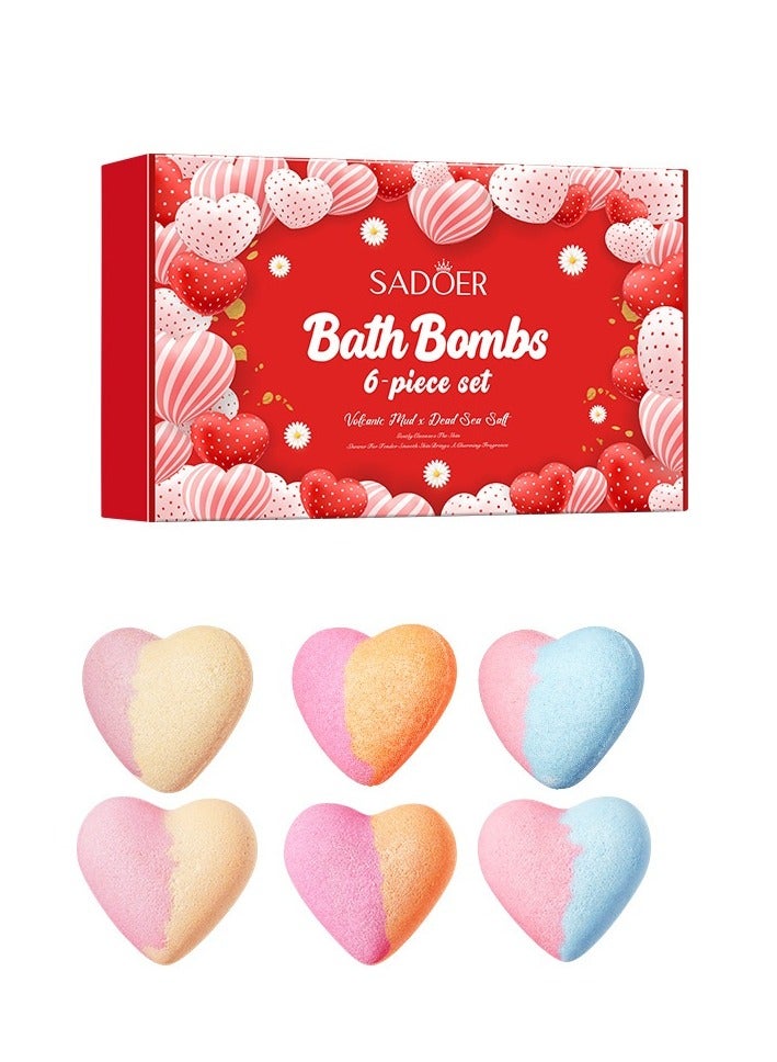 SADOER Heart-Shaped Bath Bombs Set - 6-Piece Set with Dead Sea Salt for Smooth and Soothing Skin. Multi-Fragrance Options, Creates Watery and Bubbly Bath, Ideal for Relaxing and Aromatic Bath Time Experience - Image 1
