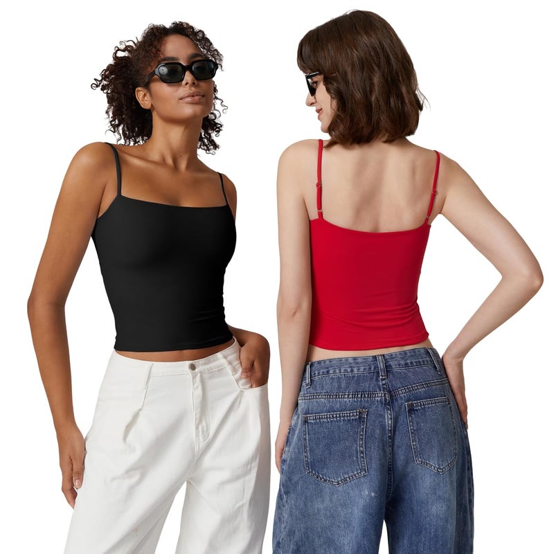 QINSEN Camisole Tops for Women Sleeveless Crop Top Adjustable Spaghetti Strap Basic Undershirt Red M - Image 5