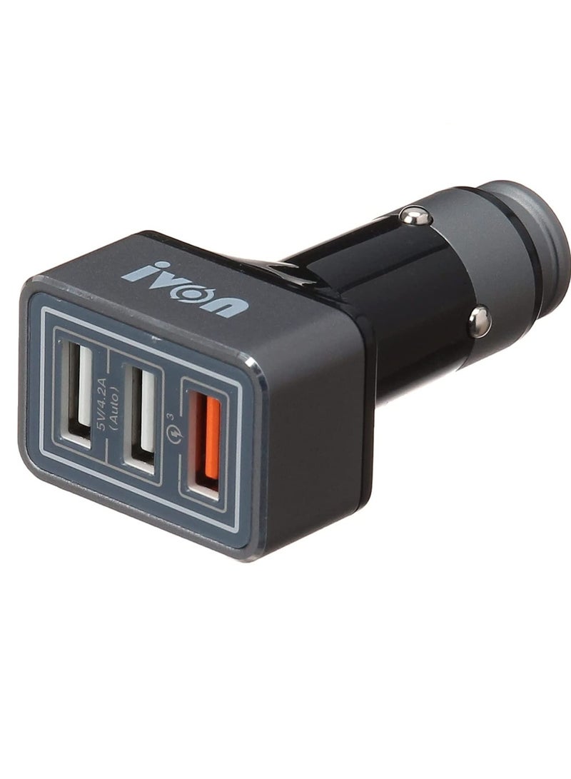 أيفون شاحن سيارة ايفون KX2150 / 3 منافذ USB 2 USB مع 5V / 4.2A (المجموع) و 1 USB QC3.0 كوالكوم الشحن السريع أسود cc36 - Image 1