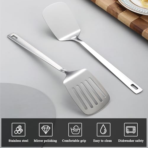 Kyraton Stainless Steel Spatulas Set, Silver Slotted Turner, Solid Turner, Kitchen Spatulas for Nonstick Cookware, Dishwasher Safe, Easy to Clean - Image 3
