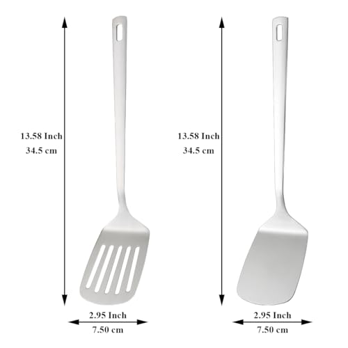 Kyraton Stainless Steel Spatulas Set, Silver Slotted Turner, Solid Turner, Kitchen Spatulas for Nonstick Cookware, Dishwasher Safe, Easy to Clean - Image 2