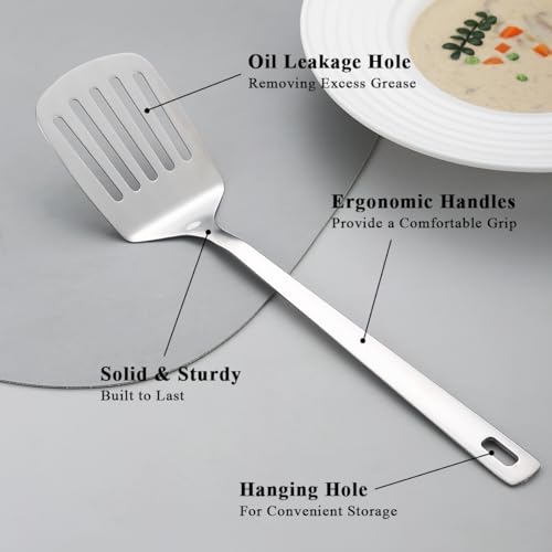 Kyraton Stainless Steel Spatulas Set, Silver Slotted Turner, Solid Turner, Kitchen Spatulas for Nonstick Cookware, Dishwasher Safe, Easy to Clean - Image 4