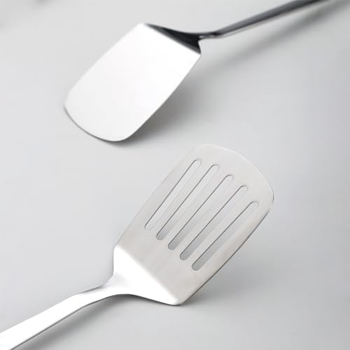 Kyraton Stainless Steel Spatulas Set, Silver Slotted Turner, Solid Turner, Kitchen Spatulas for Nonstick Cookware, Dishwasher Safe, Easy to Clean - Image 5